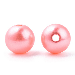 Pink Perles d'imitation en plastique ABS peintes à la bombe, ronde, rose, 10x9.5mm, Trou: 2mm, environ 1040 pcs / 500 g