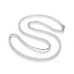 Stainless Steel Color 304 Stainless Steel Curb Chain Necklaces, with Lobster Claw Clasps, Stainless Steel Color, 23.6 inch(60cm), 4mm