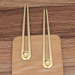 Golden Alloy Hair Fork Findings, Cabochon Settings, with Iron Pins, Round, Golden, 148x20mm