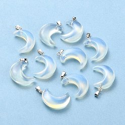 Opalite Opalite Pendants, with Platinum Brass Loops, Moon, 29x18~21x7~10mm, Hole: 6x3mm