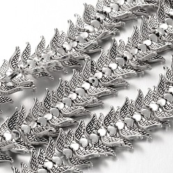 Antique Silver Wing Tibetan Style Alloy Bead Strands, Lead Free, 7x20x3mm, Hole: 1mm, about 40pcs/Strand