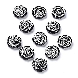 Black Opaque Acrylic Beads, Metal Enlaced, Rose, Black, 13.5x14x4.5~5mm, Hole: 1.6mm, about 950pcs/500g