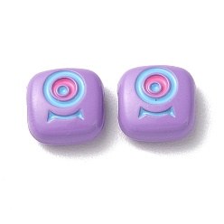 Pourpre Moyen Perles d'émail en alliage peintes à la bombe, carré avec oeil, support violet, 10x10x4mm, Trou: 1.8mm