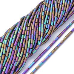 Multi-color Plateada Hebras de perlas de vidrio esmerilado electrochapadas, lleno chapado, columna, multi-color de chapado, 4.5~5x2.5 mm, agujero: 0.8 mm, sobre 75 unidades / cadena, 14.17 pulgada (36 cm)