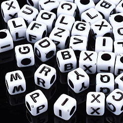 Letter Opaque Acrylic Beads, Cube with Alphabet, Random Mixed Letters, 6x6x6mm, Hole: 3mm, about 2995pcs/500g