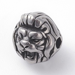 Antique Silver 316 Surgical Stainless Steel Beads, Lion, Antique Silver, 10x10x10mm, Hole: 2.2mm