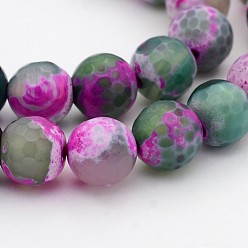 Cadet Blue Natural Weathered Agate Faceted Round Beads Strands, Dyed, Grade A, Cadet Blue, 10mm, Hole: 1mm, about 37pcs/strand, 15 inch