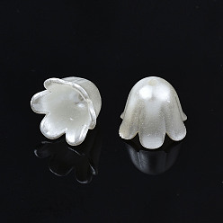 Creamy White ABS Plastic Imitation Pearl Flower Bead Caps, 6-Petal, Creamy White, 11x10.5x9mm, Hole: 1.5mm