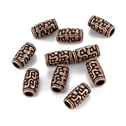 Red Copper Tibetan Style Alloy Beads, Column, Red Copper, 12x6.5mm, Hole: 3.5mm
