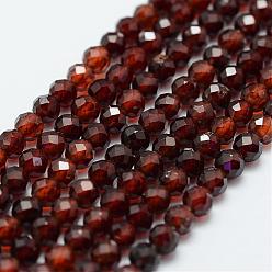 Garnet Natural Garnet Bead Strands, Round, Faceted, 4mm, Hole: 0.5mm, about 103~110pcs/strand, 15.3 inch(39cm)