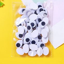 White Plastic Doll Craft Activities Eyeball Moving Eyes, with Back Adhesive Stickers, Oval, White, 19x14x4mm, 70pcs/bag