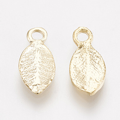 Real 18K Gold Plated Brass Charms, Leaf, Real 18K Gold Plated, 10.5x4.5x1mm, Hole: 1.2mm