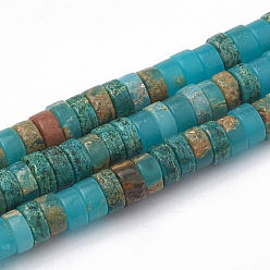 Turquoise Foncé Brins de perles de jaspe impérial synthétiques, perles heishi, Plat rond / disque, turquoise foncé, 4~5x2~2.5mm, Trou: 0.5mm, Environ 173 pcs/chapelet, 15.5 pouce