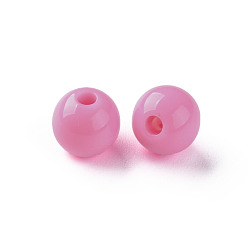 Rose Chaud Perles acryliques opaques, ronde, rose chaud, 8x7mm, Trou: 2mm, environ1745 pcs / 500 g