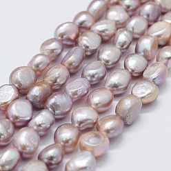 Misty Rose Natural Cultured Freshwater Pearl Beads Strands, Potato, Misty Rose, 8~10x7~8x7~8mm, Hole: 0.5mm, about 36pcs/strand, 13.58 inch(34.5cm)