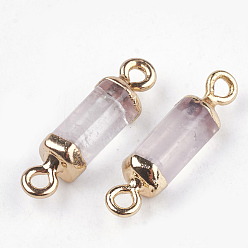 Quartz Crystal Electroplate Natural Quartz Crystal Links Connectors, Rock Crystal, with Iron Findings, Column, Golden, 20~21x5~6x5~6mm, Hole: 1.8mm