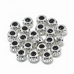 Antique Silver Thailand 925 Sterling Silver European Beads, Large Hole Beads, Rondelle with Longevity Pattern, Antique Silver, 8x6mm, Hole: 4mm
