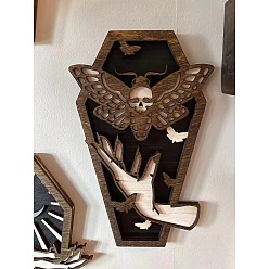 Skull Adorno de estatuilla de ataúd de madera, Para la decoración del escritorio del hogar de la fiesta de Halloween., cráneo, 250x170 mm