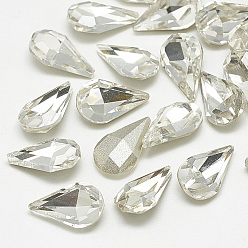 Crystal Pointed Back Glass Rhinestone Cabochons, Back Plated, Faceted, teardrop, Crystal, 10x6x3mm