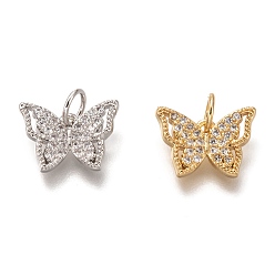 Mixed Color Brass Micro Pave Clear Cubic Zirconia Charms, Cadmium Free & Lead Free, Long-Lasting Plated, Butterfly, Mixed Color, 9x13x2mm, Hole: 3mm