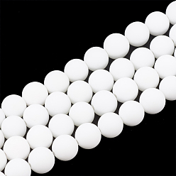 White Opaque Glass Beads Strands, Frosted, Round, White, 6~6.5mm, Hole: 1mm, about 63pcs/strand, 15.5 inch
