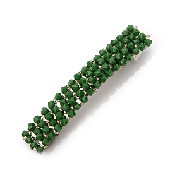 Green Glass Beaded Hair Barrettes, Curved Retangle Metal Hair Clips, Green, 90mm