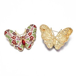Разноцветный Эмалированная булавка в виде бабочки со стразами, брошь из сплава для рюкзака, без свинца и без никеля , светло-золотистый, красочный, 42x67.5 мм