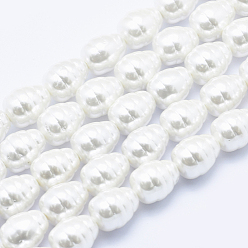 White Electroplate Shell Pearl Beads Strands, Oval, White, 12.5~13x10mm, Hole: 1mm, about 25pcs/strand, 15.7 inch(40cm)