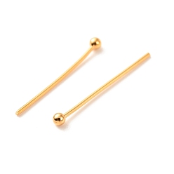 Real 18K Gold Plated Brass Ball Head Pins, Real 18K Gold Plated, 21x2mm, Pin: 0.7mm, 21 Gauge, Head: 2mm