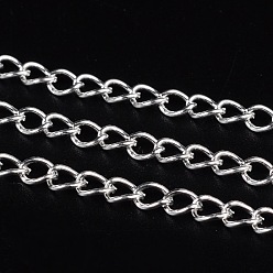 Серебро Железа скручены цепи, бордюрные цепи, несварные, с катушкой, серебряный цвет гальваническим, 5x3.5x0.8 мм, около 328.08 футов (100 м) / рулон