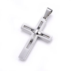 Stainless Steel Color 304 Stainless Steel Pendants, Cross, Stainless Steel Color, 45x29x4mm, Hole: 8x5mm