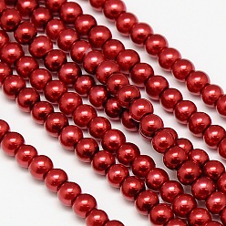 Red Eco-Friendly Dyed Glass Pearl Round Beads Strands, Grade A, Cotton Cord Threaded, Red, 4~4.5mm, Hole: 0.7~1.1mm, about 104pcs/strand, 15 inch