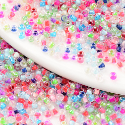 Color mezclado 8/0 perlas de cristal de la semilla, colores dentro transparentes, agujero redondo, rondo, color mezclado, 8/0, 3~3.5x2~3 mm, agujero: 0.8 mm, sobre 450 g / bolsa