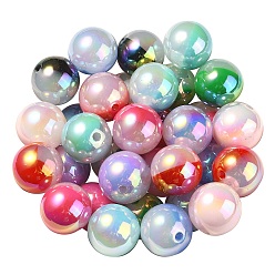 Mixed Color UV Plating Rainbow Iridescent Opaque Acrylic Beads, Two Tone, Round, Mixed Color, 17.5mm, Hole: 2.7mm