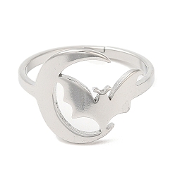 Color de Acero Inoxidable 304 luna de acero inoxidable con anillo ajustable de murciélago para mujer, color acero inoxidable, tamaño de EE. UU. 6 1/4 (16.7 mm)