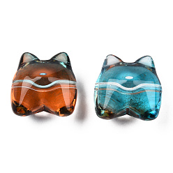 Medium Turquoise Transparent Spray Painted Glass Beads, Two Tone, Bear, Medium Turquoise, 13x13x9mm, Hole: 1.2mm