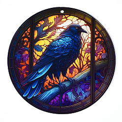 Bird Stained Acrylic Window Planel with Chain, for Window Suncatcher Home Hanging Ornaments, Bird, 200x200mm