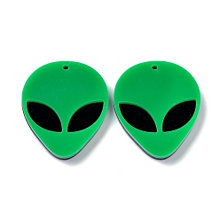 Зеленый Непрозрачные акриловые подвески, инопланетное лицо, зелёные, 35.5x29.5x4 мм, отверстие : 1.8 мм