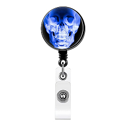 Royal Blue Halloween Theme Skull Pattern Badge Reels, Plastic Clip-On Retractable Badge Holders, Tag Card Holders, Royal Blue, 85x32mm