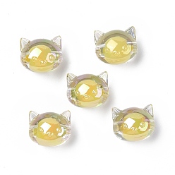 Gold UV Plating Rainbow Iridescent Acrylic Beads, Two Tone Bead in Bead, Cat, Gold, 16x18.5x14.5mm, Hole: 3.5mm