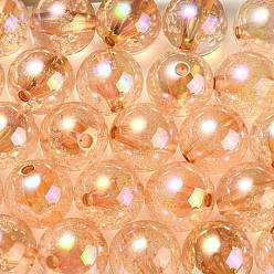 Orange UV Plating Transparent Rainbow Iridescent Acrylic Beads, Bubble Beads, Round, Orange, 15~15.5x15.5~16mm, Hole: 2.6~2.7mm