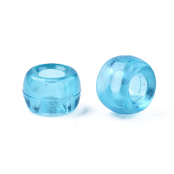 Turquoise Transparent Plastic Beads, Barrel, Turquoise, 9x6.5mm, Hole: 3.5mm, about 1850pcs/500g