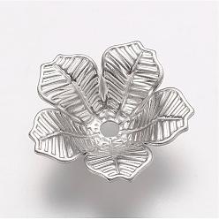 Platine Coupelles en laiton, embellissements en métal gravé, fleur, 5 pétales, platine, 16x4mm, Trou: 2mm