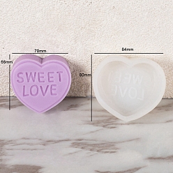 Blanc Moules à savon en forme de cœur en silicone, bricolage, avec mots, pour la fabrication de savons artisanaux, Saint Valentin, blanc, 84x80x34mm