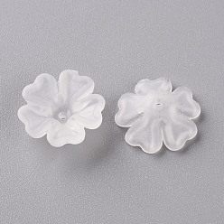 White Transparent Frosted Acrylic Bead Caps, 5-Petal, Flower, White, 16.5x6mm, Hole: 1.6mm, about 959pcs/500g