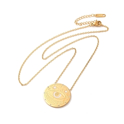 Eye 304 Stainless Steel Flat Round Pandant Necklace for Women, Golden, Eye, 20.94 inch(53.2cm)