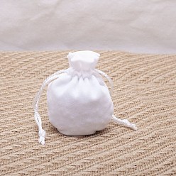 White Velvet Storage Bags, Drawstring Pouches Packaging Bag, Round, White, 11x9cm
