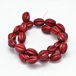 Red Oval Synthetic Turquoise Melon Bead Strands, Dyed, Red, 16x12mm, Hole: 1mm, about 416pcs/1000g