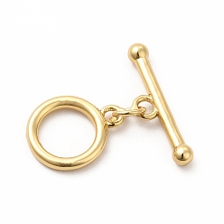 Real 18K Gold Plated Rack Plating Eco-Friendly Brass Toggle Clasps, Long-Lasting Plated, Lead Free & Cadmium Free, Ring, Real 18K Gold Plated, Ring: 14x11x2mm, Hole: 2mm, Bar: 19x6x3mm, Hole: 2mm