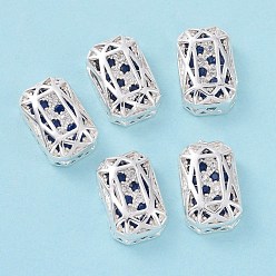 Medium Blue Eco-friendly Brass Micro Pave Cubic Zirconia Multi-strand Links, Rack Plating, Cadmium Free & Lead Free, Rectangle Octagon, Silver Color Plated, Medium Blue, 14x10x5mm, Hole: 1.4mm
